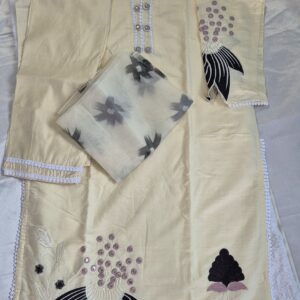 Cream  Kurta Set with Dupatta and Cutwork Design