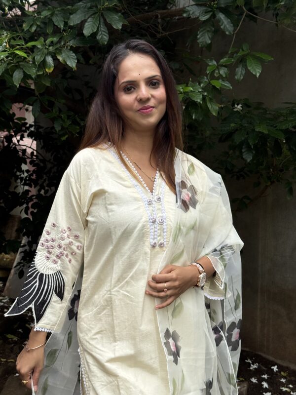 Cream Kurta Set with Cutwork design